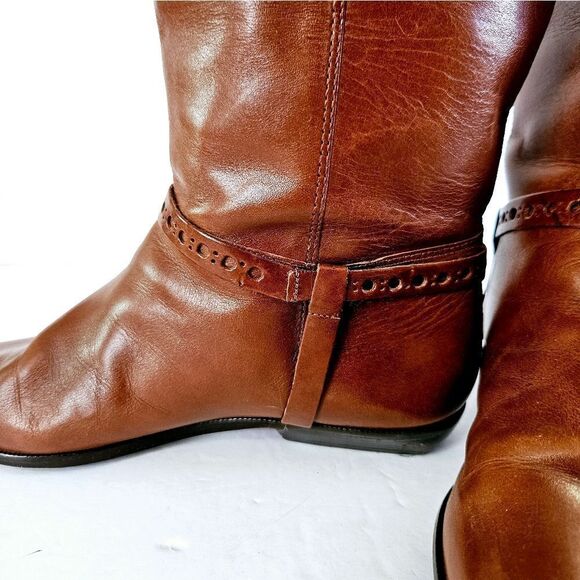 Etienne Aigner Vintage Alexis Brown Leather Harness Equestrian Riding Boots 7 - Picture 10 of 16